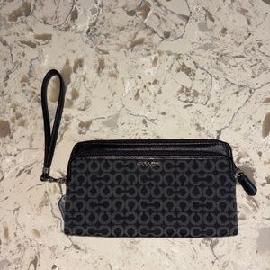 Coach Black Gray OPC Double Zip Wristlet Wallet